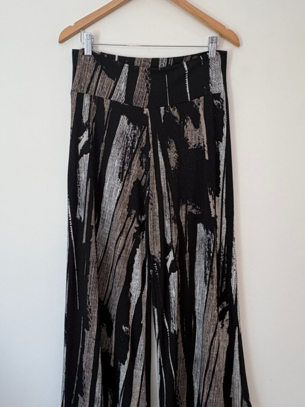 Clara Sun Woo Wide Leg Palazzo Pants Sz L Abstract Print Liquid Knit Travel - Picture 2 of 10